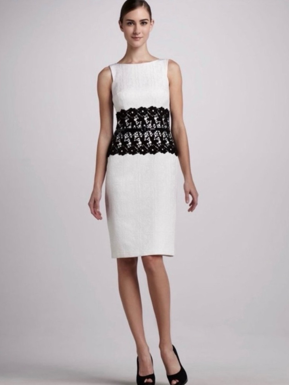 David Meister • NWT White Black Lace Sheath Dress • Size 4